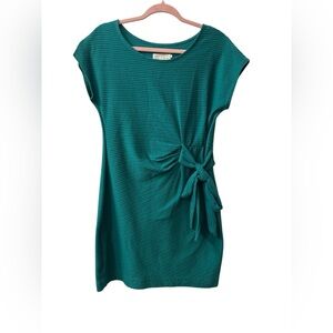 Chic Teal Striped Midi Dress with Side Tie